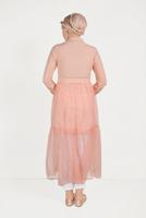 Tesettür giyim PUDRA ALVİNA ETEK UCU TÜL DETAYLI DÜĞMELİ TUNİK 40491 