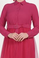 Tesettür giyim FUŞYA ALVİNA ETEK UCU TÜL DETAYLI DÜĞMELİ TUNİK 40491 