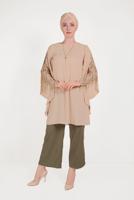 Tesettür giyim KREM ALVİNA KOLLARI PÜSKÜLLÜ TUNİK 40562 