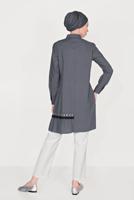 Tesettür giyim GRİ ALVİNA NAKIŞ DETAYLI DÜĞMELİ PAMUKLU TUNİK 40593 