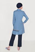 Tesettür giyim MAVİ ALVİNA NAKIŞ DETAYLI DÜĞMELİ PAMUKLU TUNİK 40593 