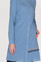 Tesettür giyim MAVİ ALVİNA NAKIŞ DETAYLI DÜĞMELİ PAMUKLU TUNİK 40593 