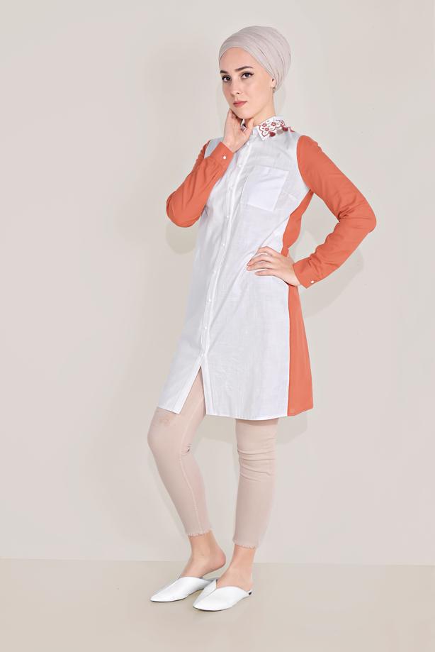 Tesettür giyim  ALVİNA PAMUKLU NAKIŞLI YAKA TUNİK T 40596 - TRENDTESETTÜR