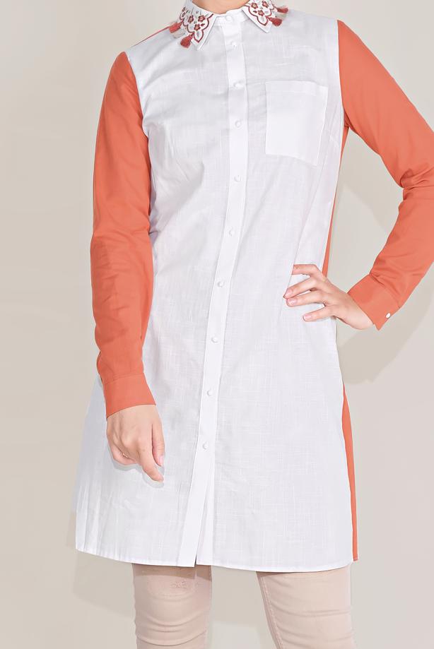 Tesettür giyim  ALVİNA PAMUKLU NAKIŞLI YAKA TUNİK T 40596 - TRENDTESETTÜR