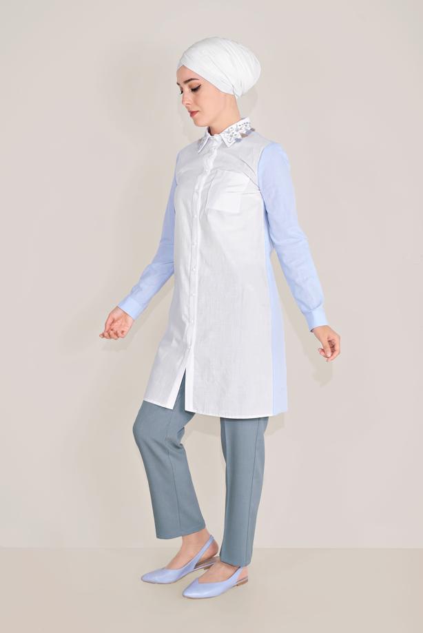 Tesettür giyim  ALVİNA PAMUKLU NAKIŞLI YAKA TUNİK T 40596 - TRENDTESETTÜR