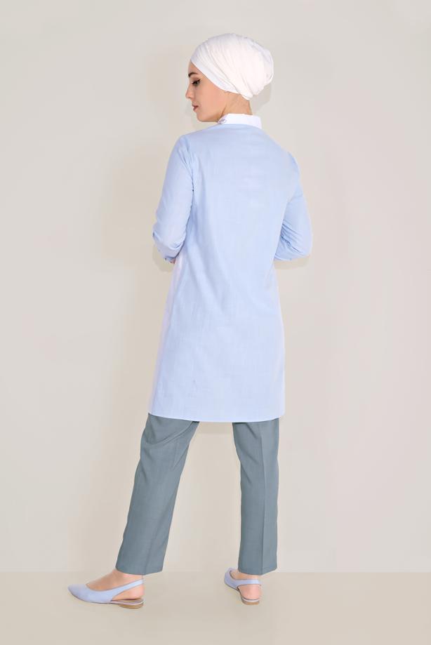 Tesettür giyim  ALVİNA PAMUKLU NAKIŞLI YAKA TUNİK T 40596 - TRENDTESETTÜR