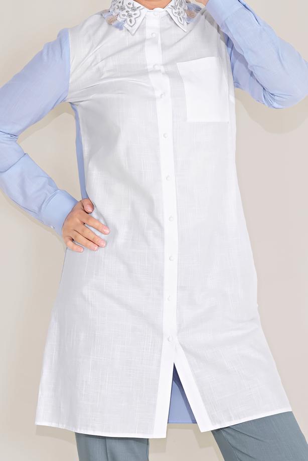 Tesettür giyim  ALVİNA PAMUKLU NAKIŞLI YAKA TUNİK T 40596 - TRENDTESETTÜR