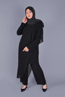 Tesettür giyim SİYAH ALVİNA VOLANLI SİMLİ TUNİK T 40859