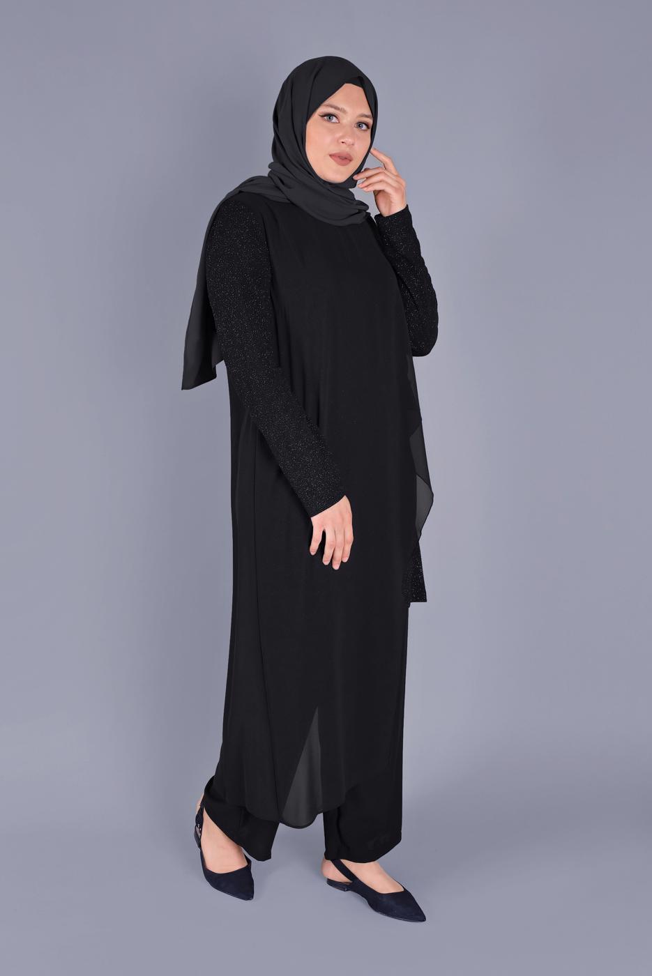 Tesettür giyim SİYAH ALVİNA VOLANLI SİMLİ TUNİK T 40859