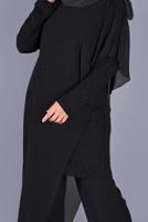 Tesettür giyim SİYAH ALVİNA VOLANLI SİMLİ TUNİK T 40859