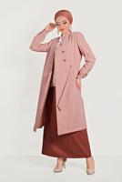 Tesettür giyim PUDRA ALVİNA DÜĞMELİ TRENÇKOT 10171 