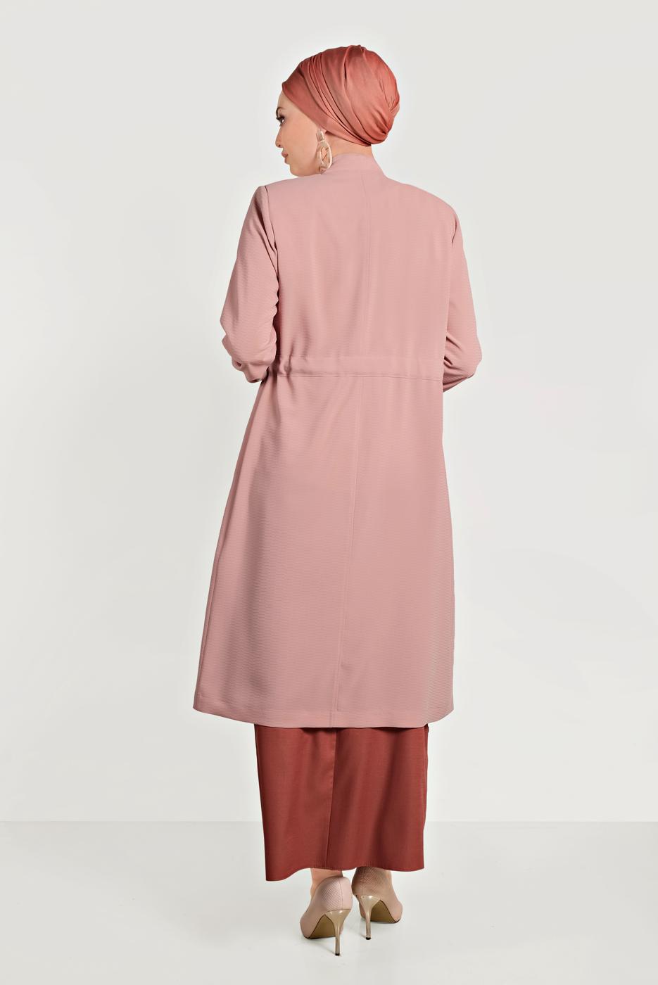 Tesettür giyim PUDRA ALVİNA DÜĞMELİ TRENÇKOT 10171 