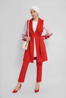 Tesettür giyim KIRMIZI ALVİNA ÇİÇEK DESENLİ ÜÇLÜ PANT. TAKIM 30042 