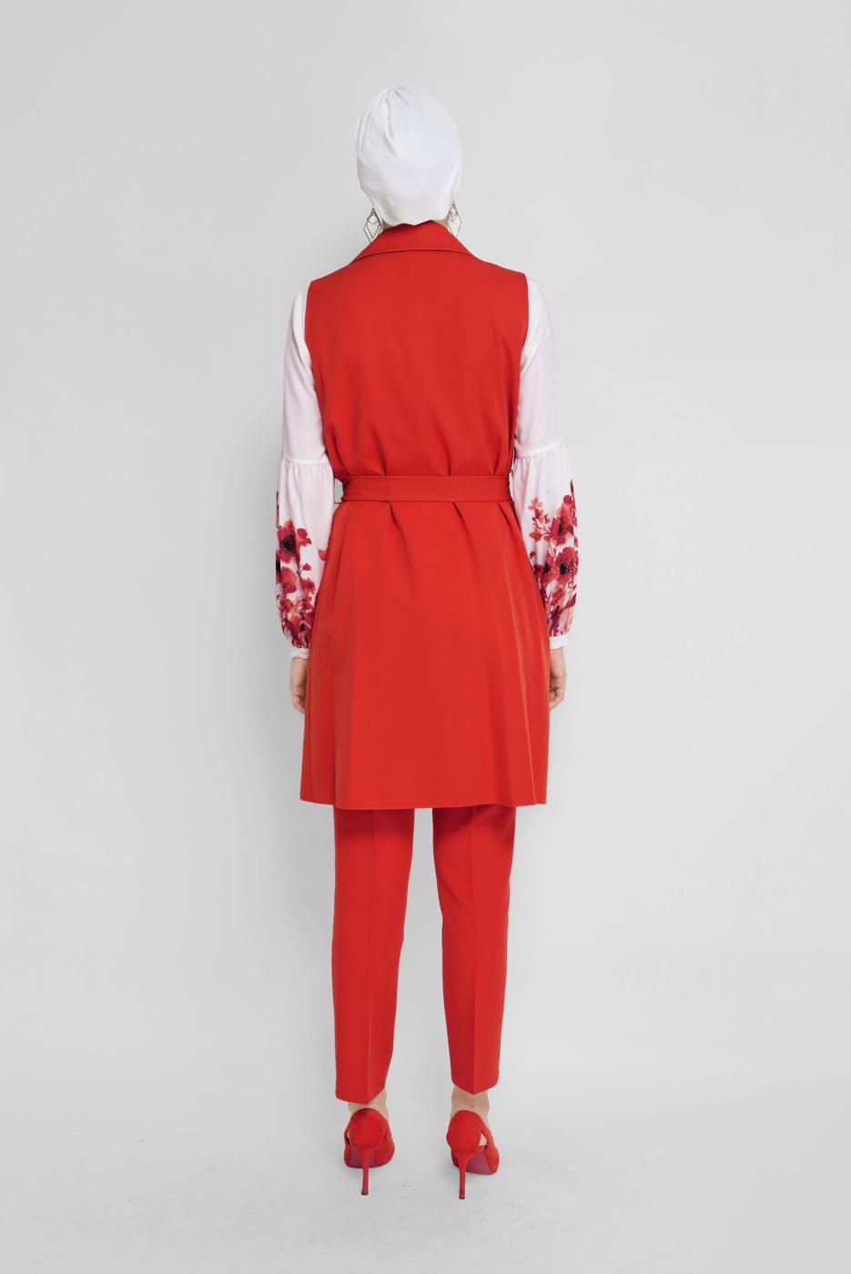 Tesettür giyim KIRMIZI ALVİNA ÇİÇEK DESENLİ ÜÇLÜ PANT. TAKIM 30042 