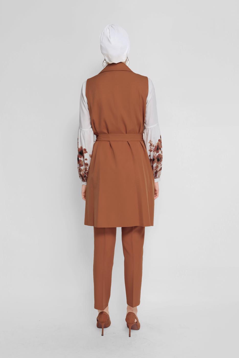 Tesettür giyim TABA ALVİNA ÇİÇEK DESENLİ ÜÇLÜ PANT. TAKIM 30042 