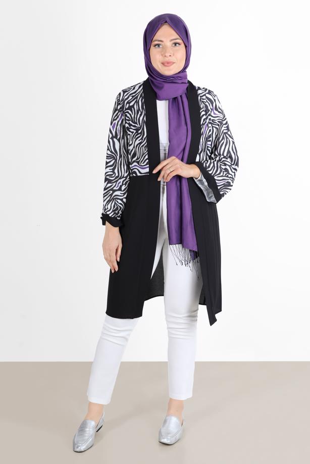 Vêtements hijab POURPRE ALVİNA ZEBRA MOTIF GILET 20072 - TRENDTESETTÜR