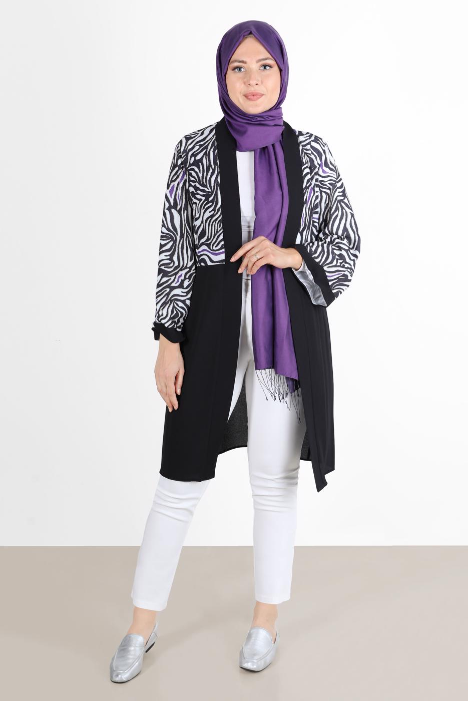 Vêtements hijab POURPRE ALVİNA ZEBRA MOTIF GILET 20072