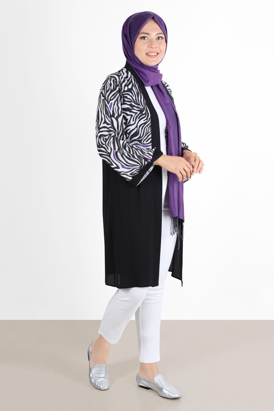 Vêtements hijab POURPRE ALVİNA ZEBRA MOTIF GILET 20072