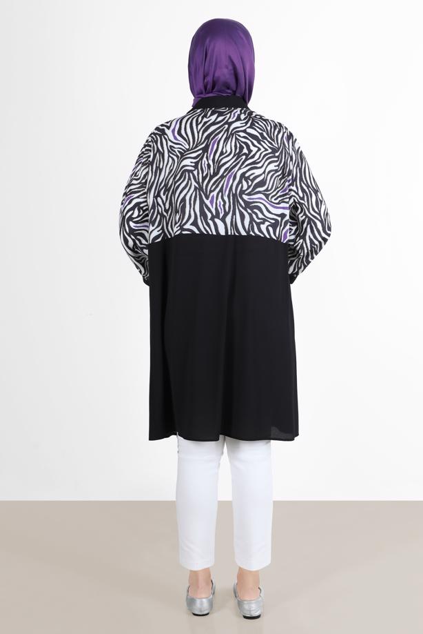 Vêtements hijab POURPRE ALVİNA ZEBRA MOTIF GILET 20072 - TRENDTESETTÜR