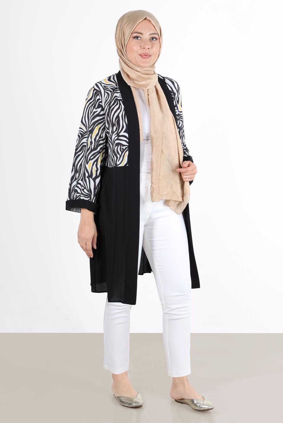 Vêtements hijab JAUNE ALVİNA ZEBRA MOTIF GILET 20072