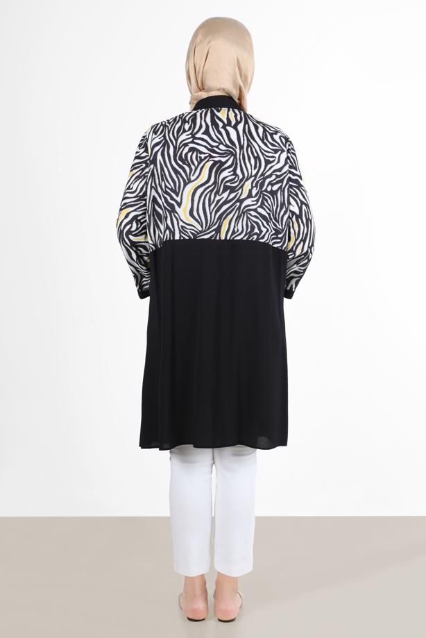 Vêtements hijab JAUNE ALVİNA ZEBRA MOTIF GILET 20072 - TRENDTESETTÜR