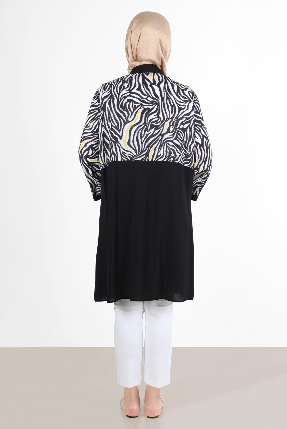 Vêtements hijab JAUNE ALVİNA ZEBRA MOTIF GILET 20072