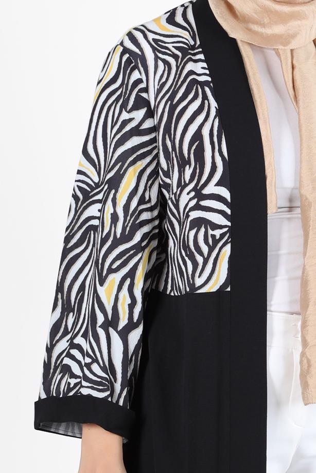 Vêtements hijab JAUNE ALVİNA ZEBRA MOTIF GILET 20072 - TRENDTESETTÜR