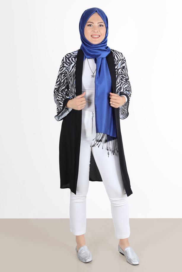 Vêtements hijab BLEU MARINE ALVİNA ZEBRA MOTIF GILET 20072 - TRENDTESETTÜR