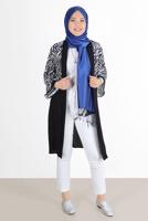 Vêtements hijab BLEU MARINE ALVİNA ZEBRA MOTIF GILET 20072