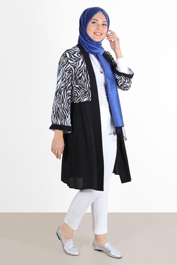 Vêtements hijab BLEU MARINE ALVİNA ZEBRA MOTIF GILET 20072 - TRENDTESETTÜR