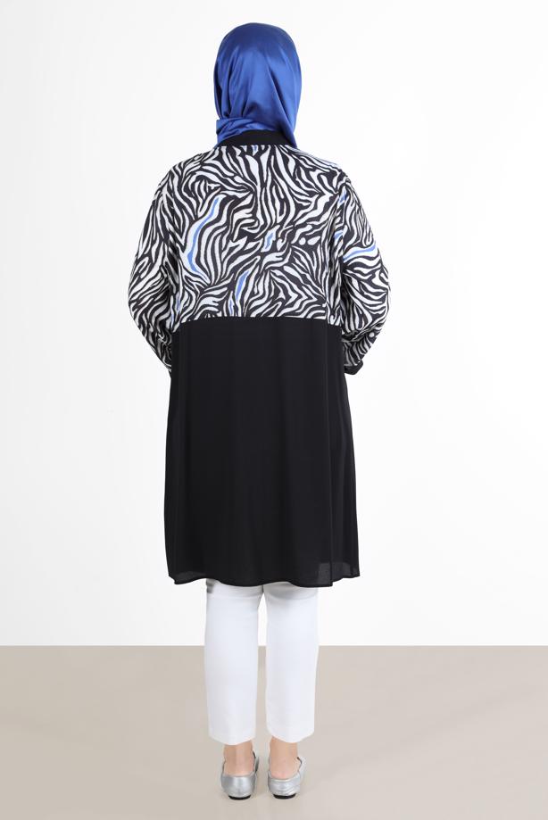 Vêtements hijab BLEU MARINE ALVİNA ZEBRA MOTIF GILET 20072 - TRENDTESETTÜR