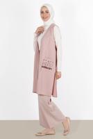 Vêtements hijab POUDRE ALVİNA GILET AVEC POCHE BRODÉE 40848