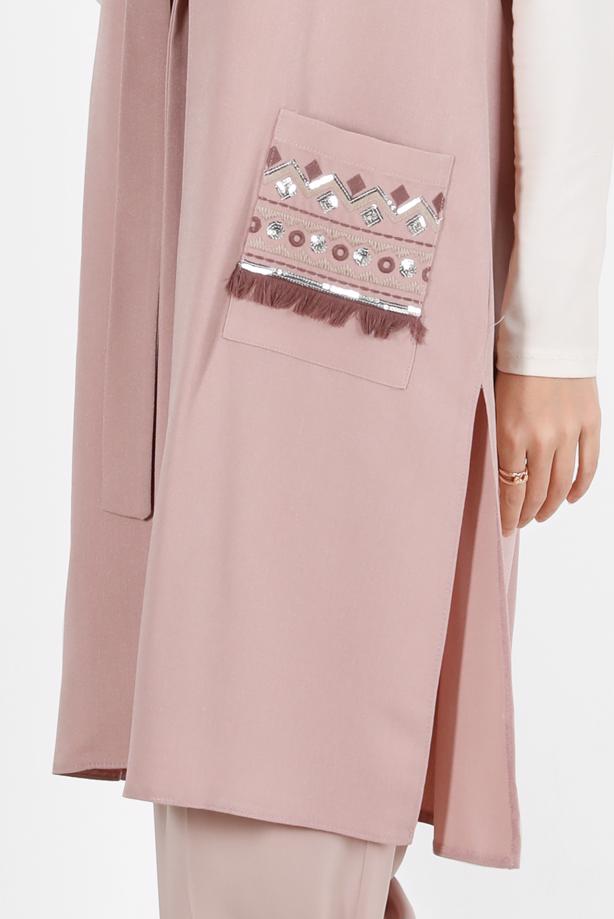 Vêtements hijab POUDRE ALVİNA GILET AVEC POCHE BRODÉE 40848 - TRENDTESETTÜR