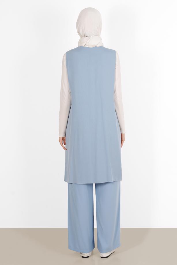 Vêtements hijab BLEU ALVİNA GILET AVEC POCHE BRODÉE 40848 - TRENDTESETTÜR