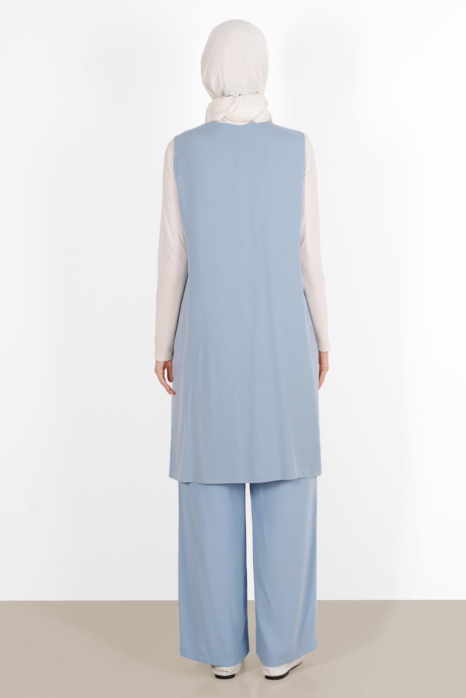 Vêtements hijab BLEU ALVİNA GILET AVEC POCHE BRODÉE 40848