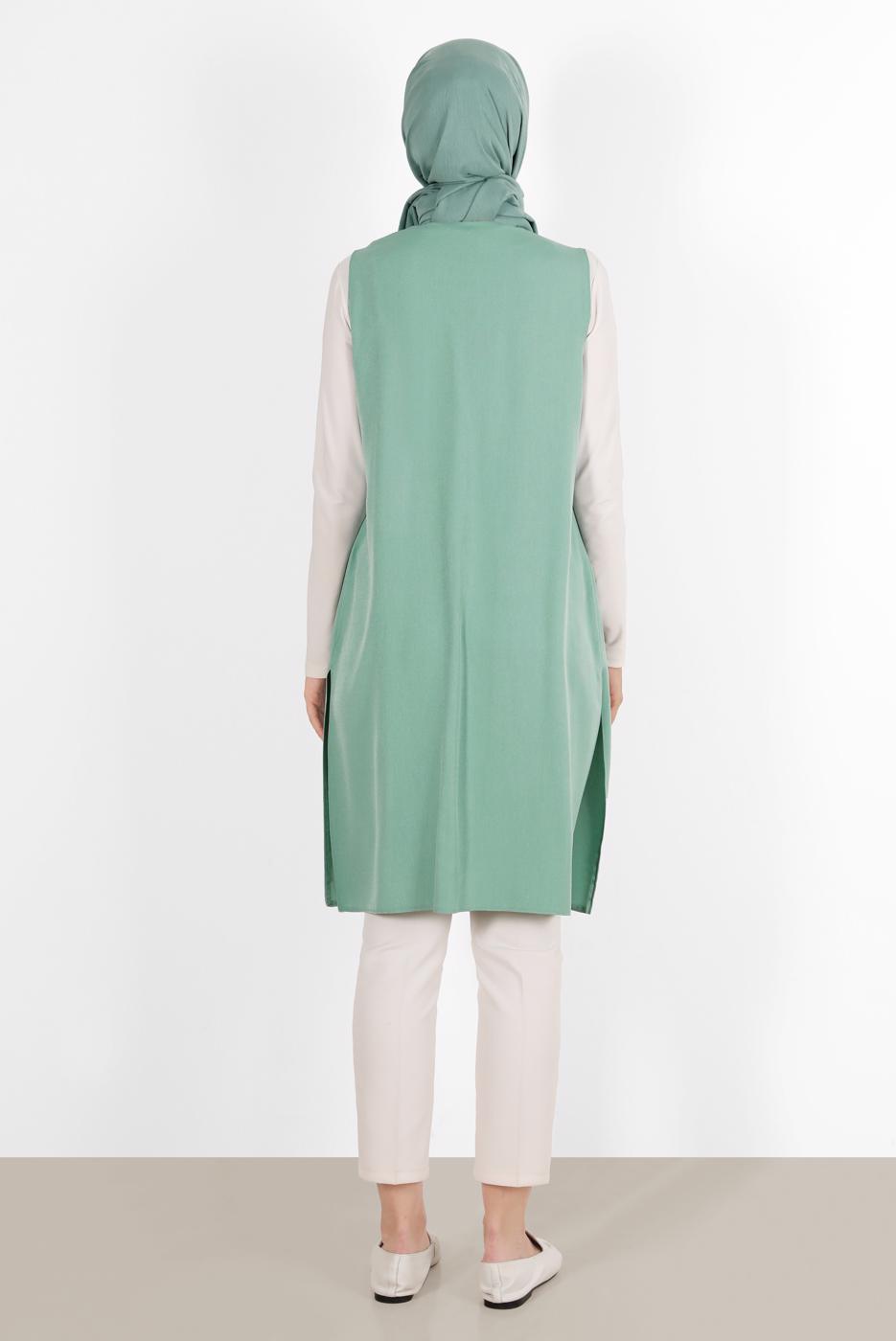 Vêtements hijab VERT ALVİNA GILET AVEC POCHE BRODÉE 40848