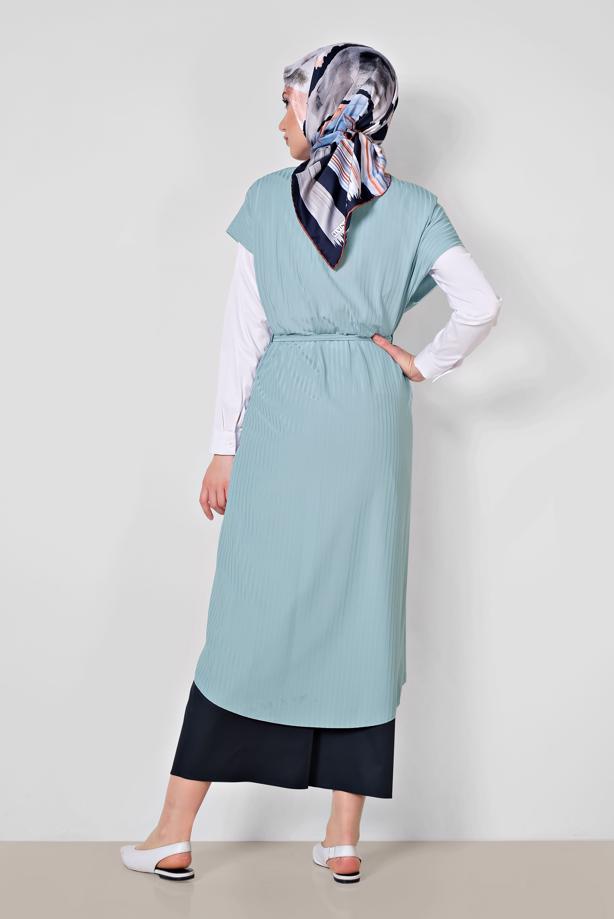 Tesettür giyim MAVİ ALVİNA KUŞAKLI YELEK T 4241 - TRENDTESETTÜR