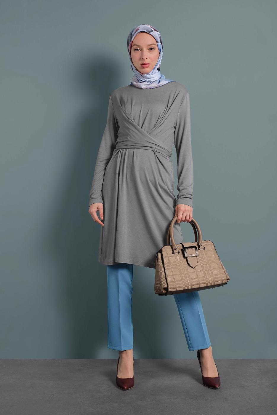 Hijab clothing GREY ALVINA CROSS-OVER TUNIC T 40321