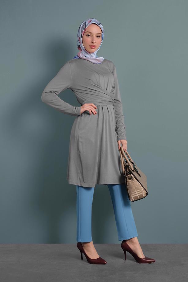 Hijab clothing GREY ALVINA CROSS-OVER TUNIC T 40321 - TRENDTESETTÜR