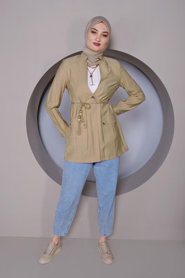Vêtements hijab BRUN ALVINA VESTE CEINTURÉE AVEC POCHE DÉTAIL T 41425 - TRENDTESETTÜR