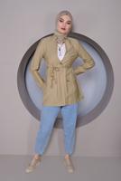 Tesettür giyim KAHVE ALVİNA KUŞAKLI CEP DETAYLI CEKET T 41425 