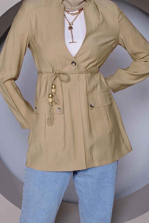 Vêtements hijab BRUN ALVINA VESTE CEINTURÉE AVEC POCHE DÉTAIL T 41425 - TRENDTESETTÜR