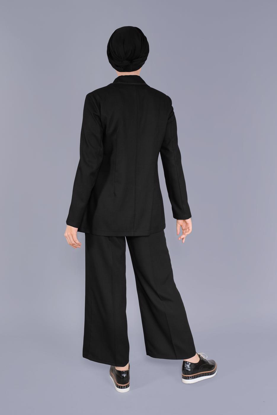 Tesettür giyim SİYAH ALVİNA KRUVAZE YAKA CEPLİ CEKET T 41448