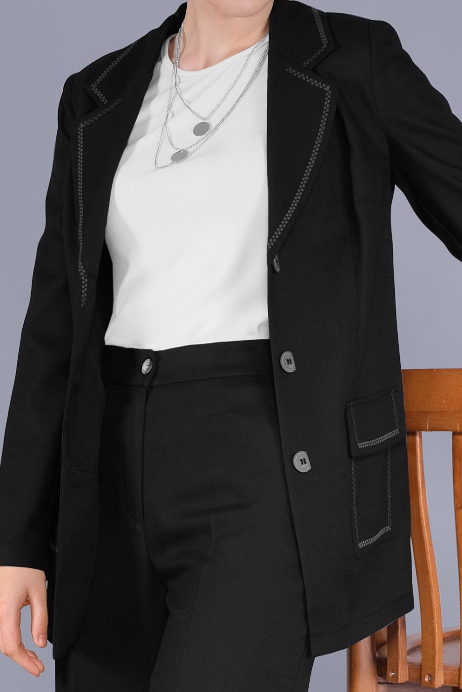 Tesettür giyim SİYAH ALVİNA KRUVAZE YAKA CEPLİ CEKET T 41448