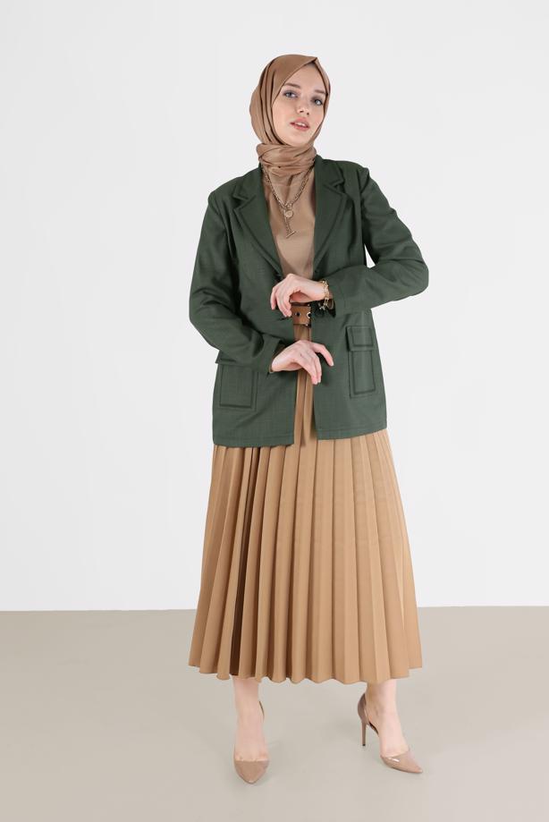 Vêtements hijab KAKI ALVINA DOUBLE BOUTONNAGE DÉTAIL POCHE VESTE T 41448 - TRENDTESETTÜR