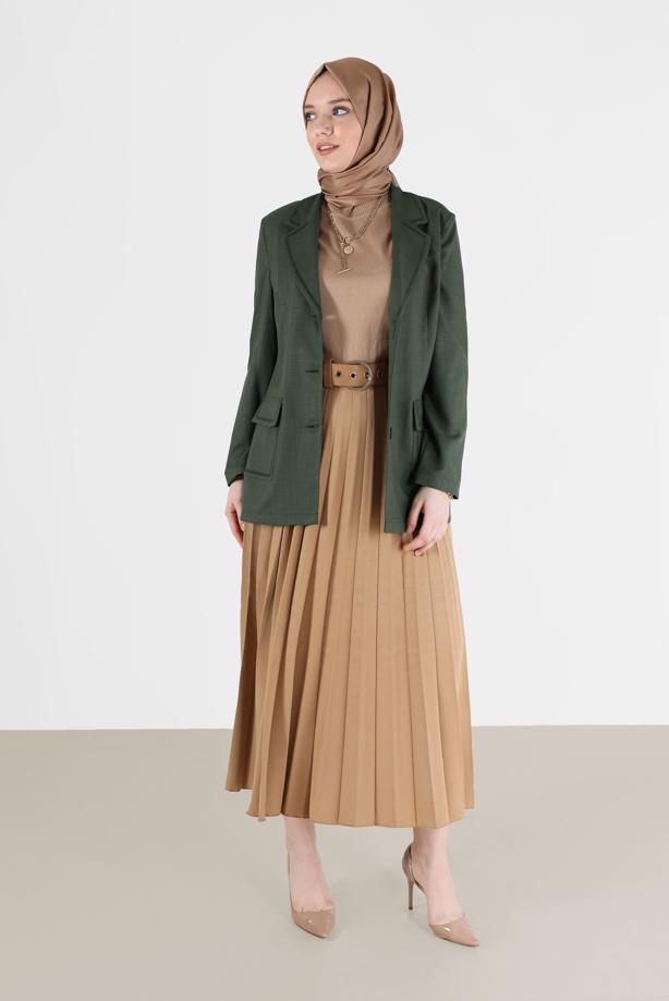 Vêtements hijab KAKI ALVINA DOUBLE BOUTONNAGE DÉTAIL POCHE VESTE T 41448 - TRENDTESETTÜR