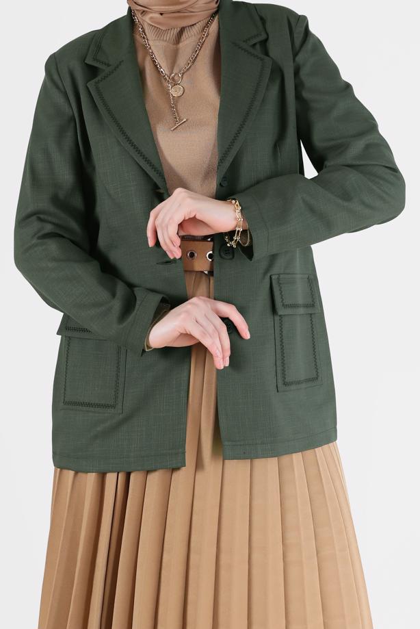 Vêtements hijab KAKI ALVINA DOUBLE BOUTONNAGE DÉTAIL POCHE VESTE T 41448 - TRENDTESETTÜR