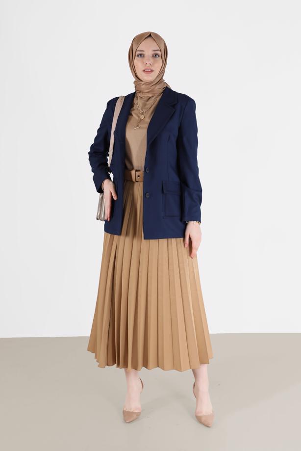 Vêtements hijab BLEU MARINE ALVINA DOUBLE BOUTONNAGE DÉTAIL POCHE VESTE T 41448 - TRENDTESETTÜR