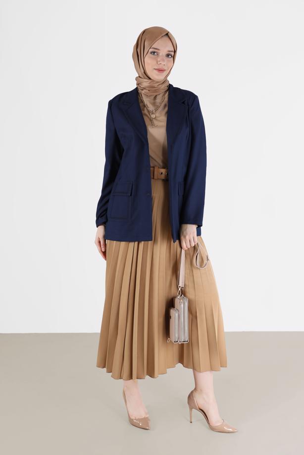 Vêtements hijab BLEU MARINE ALVINA DOUBLE BOUTONNAGE DÉTAIL POCHE VESTE T 41448 - TRENDTESETTÜR