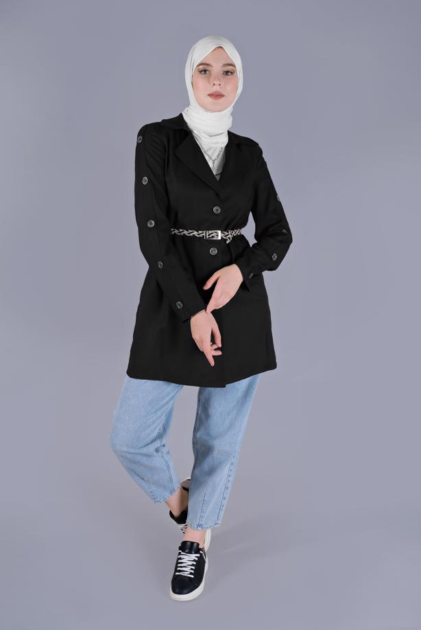 Vêtements hijab NOIR VESTE À DOUBLE BOUTONNAGE ALVINA T 41451 - TRENDTESETTÜR